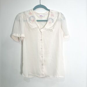 60s coquette oversized collar top 🌷